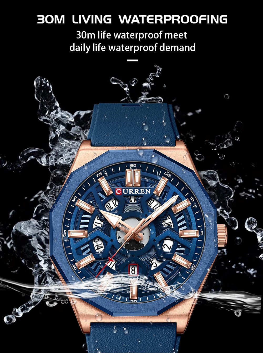 Montre Homme CURREN Design Créatif Quartz Silicone Lumineux Date – Fashion Sport Élégant