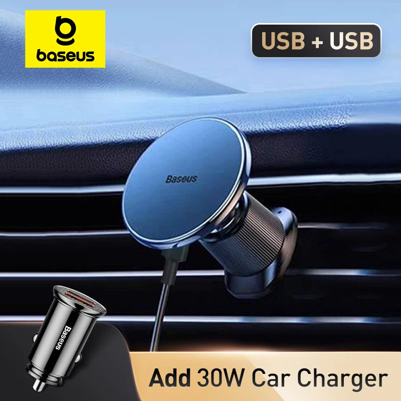 Baseus Chargeur Voiture Magnétique 15W – Support Téléphone Sans Fil iPhone 16 15 14 13