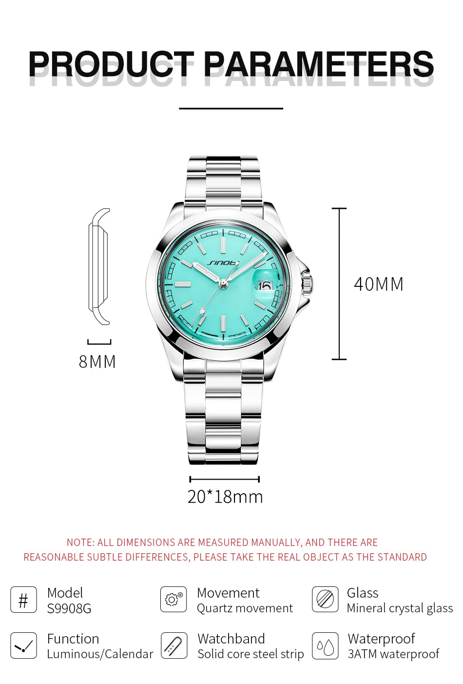 Montre Homme SINOBI Quartz Casual Calendrier – Acier Inoxydable Design Original Cadeau