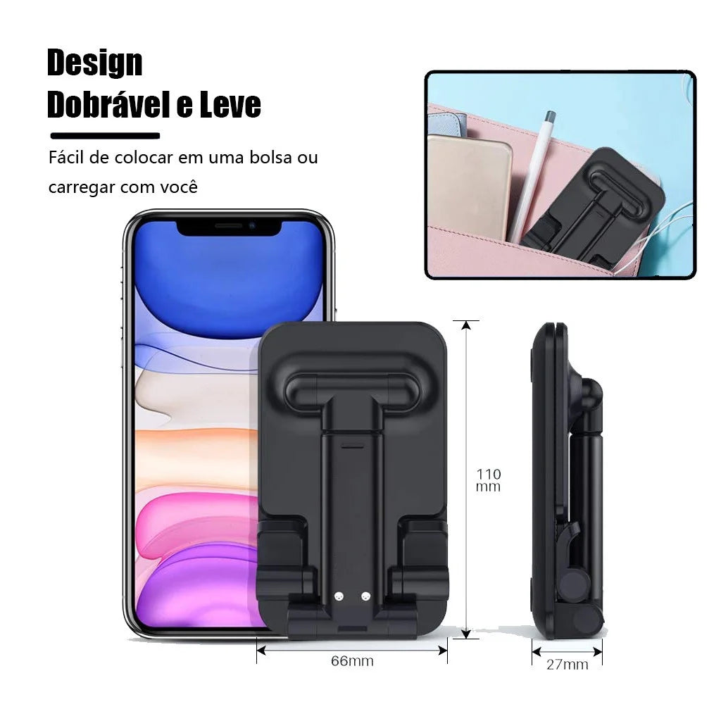 Suporte Dobrável Ajustável Para Celular Tablet Preto Branco Universal Para Mesa Cama Estável Prático