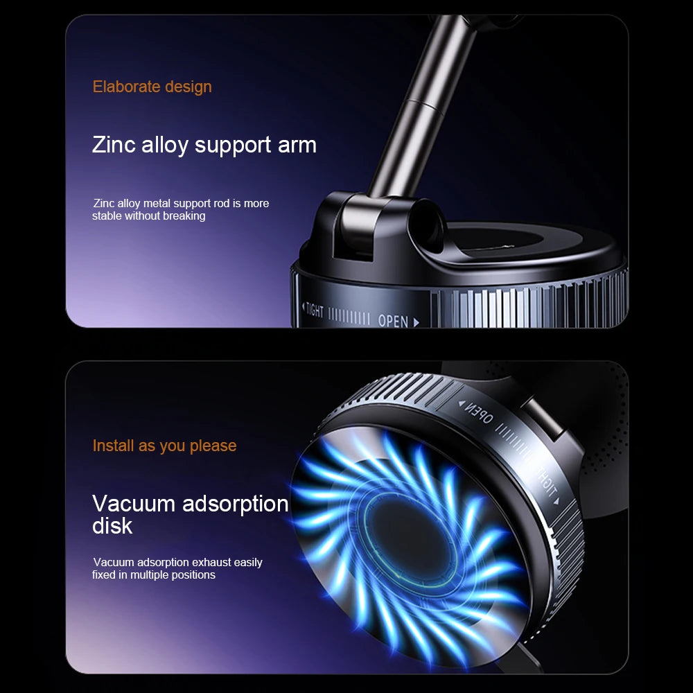 Support Voiture Magnétique 15W 360° Pliable – Chargeur Sans Fil Ventouse Navigation GPS