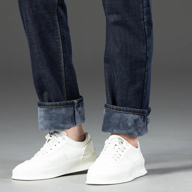 Jean Homme Polaire Intérieur Épais Thermique Chaud Hiver Coupe Droite Stretch Casual Business | Jean Polaire Thermique Premium