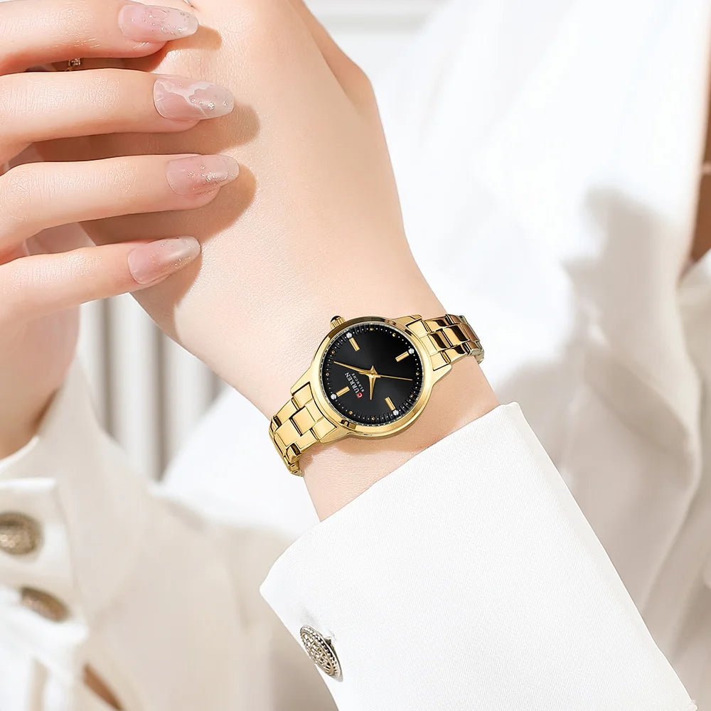 Montre Femme Luxe CURREN Dorée Quartz Acier Inoxydable – Étanche Élégante Minimaliste