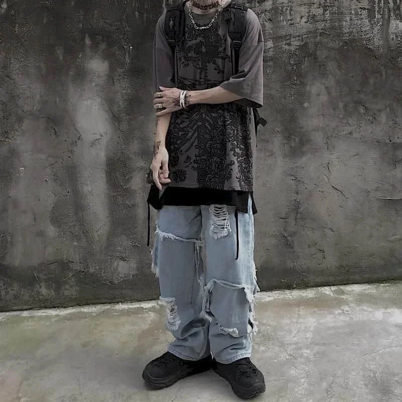 T-Shirt Unisexe Gothic Skull Oversize Loose Été – Streetwear Dark Anime Y2K Manches Courtes Tendance | Mode Homme & Femme