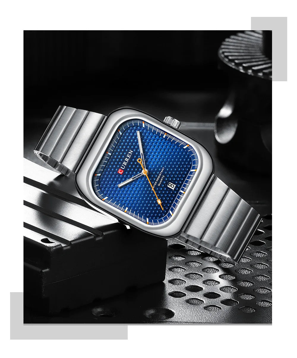 Herrenuhr CURREN Quadrat Business Quarz – Edelstahlarmband Automatische Datumsanzeige