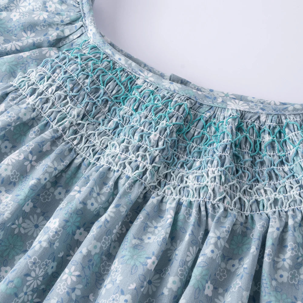 Robe Été Fille Fleurie Smockée Manches Volantes – Tenue Quotidienne Adorable 1-6 Ans