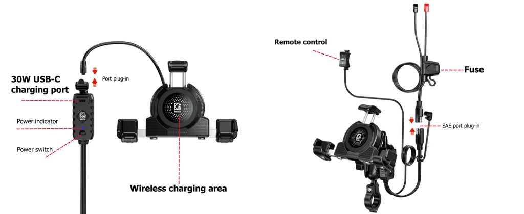 Support Téléphone Moto Chargeur Sans Fil 15W + USB-C 36W – Anti-Vol Anti-Vibration Guidon