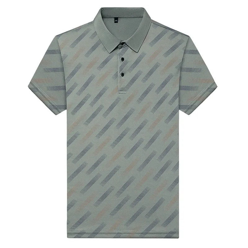 Polo für Herren, modisch, kurze Ärmel, Reverskragen, diagonale Streifen, bedruckt, lässig, Business, Golf, trendig, elegant – Premium Polo gestreift | Herrenmode Business Premium