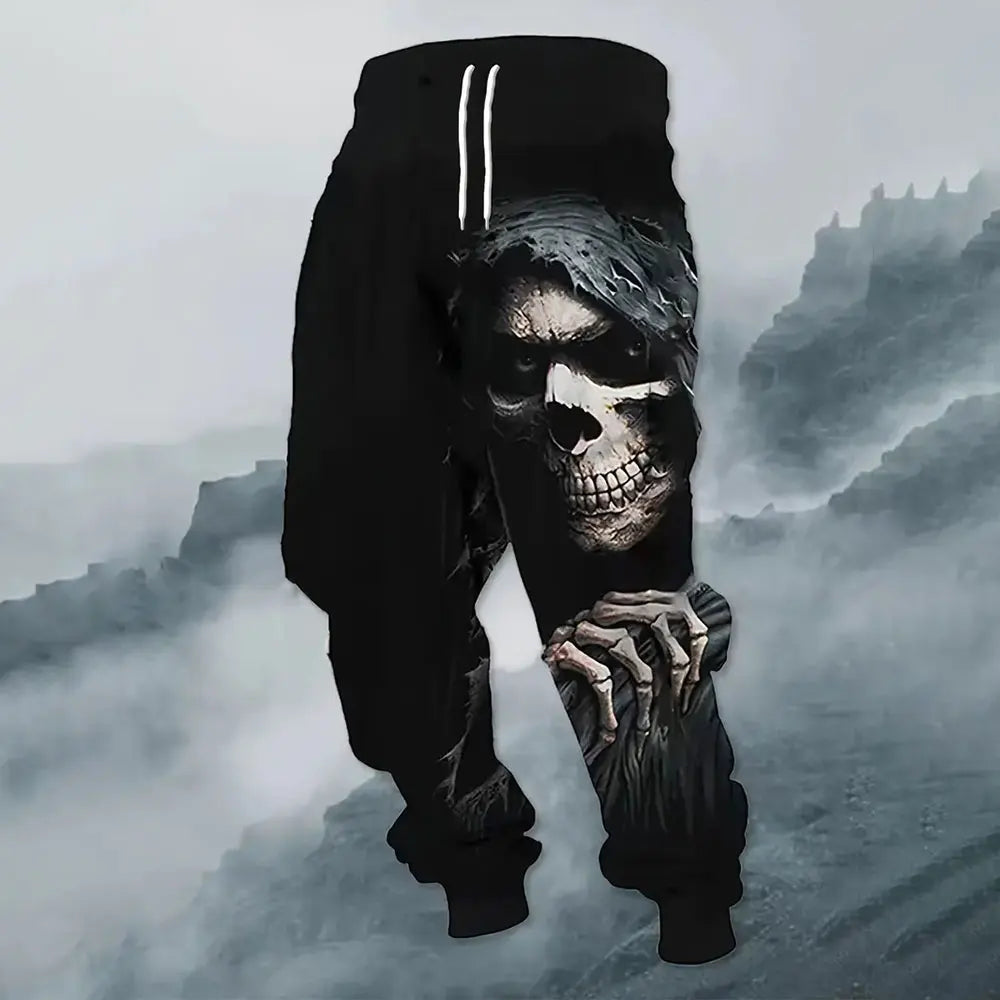 Men's Large Size Loose Pocket Draw Rope Sports Sweatpants Winter New Thick Warm Sweatpants Fashion Dragon Print Sweatpants