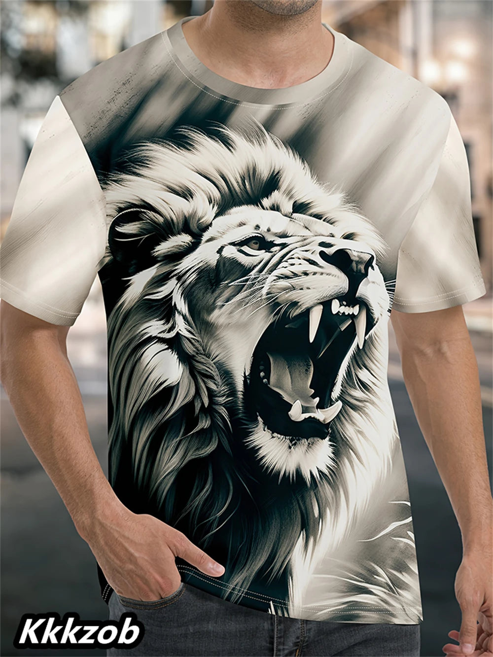 T-Shirt Homme Imprimé Lion Col Rond Manches Courtes Doux Respirant – Casual Outdoor Activités Été Essentiel | Mode Homme Nature