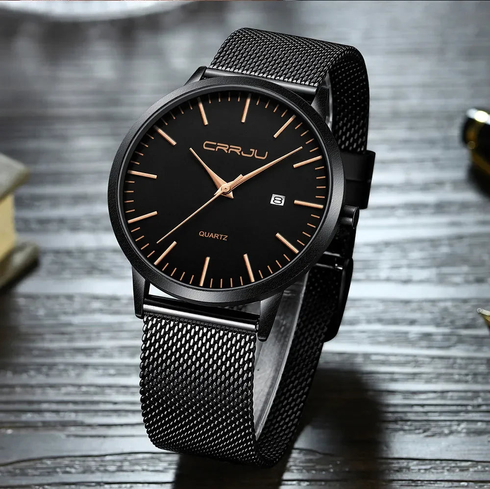 Montre Homme Acier 40mm Ultra-Slim 7mm Maille Métallique – Automatique Minimaliste Classique