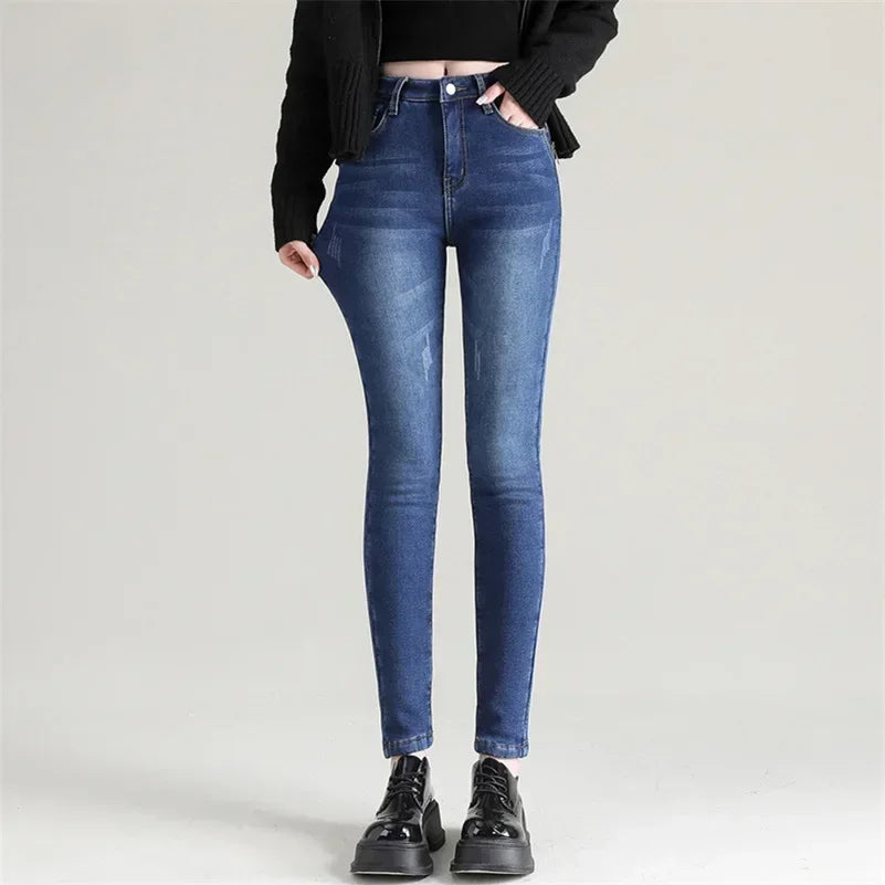 Jean Femme Thermique Skinny Taille Haute Chaud Polaire Stretch Denim – Pantalon Crayon Hiver Neige Confortable | Mode