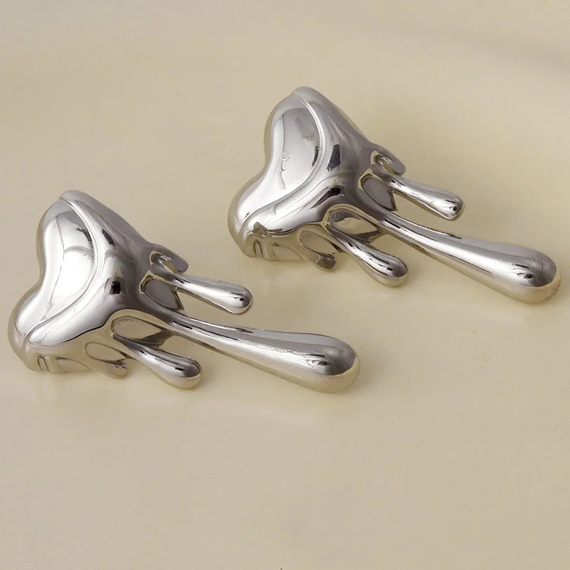 Puces Oreilles Cœur Acier Inoxydable Plaqué Or – Design Liquide Fluide | Bijou Unisexe Waterproof | Boucles Mode Tendance Homme & Femme