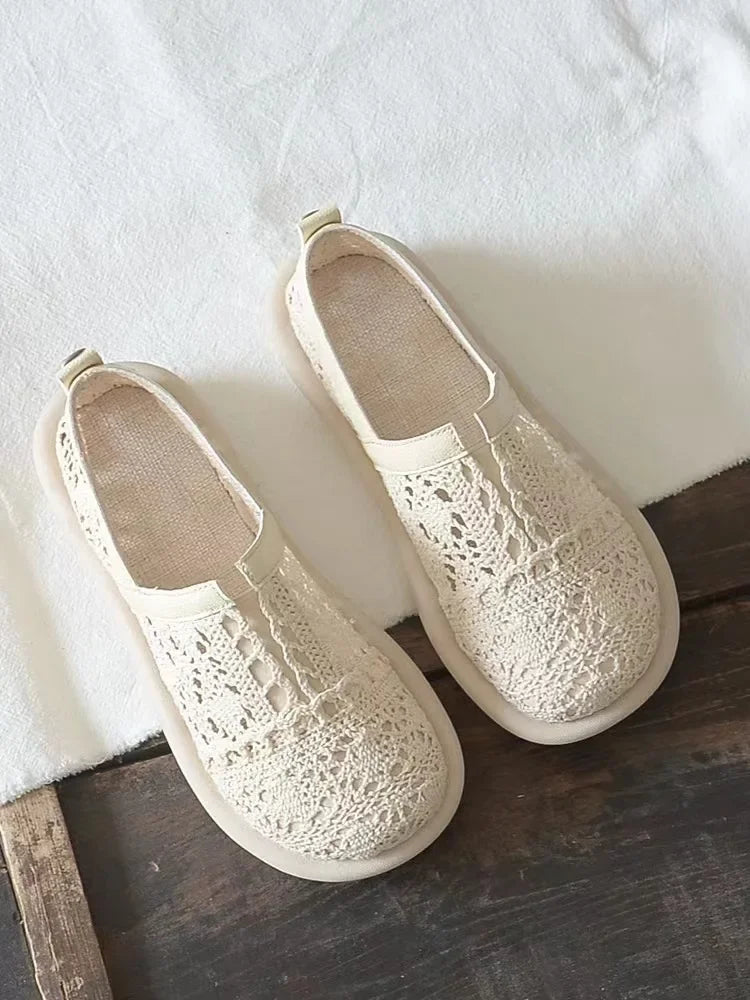 Chaussures Mesh Hollow Respirantes Retro Plates Femme – Sandales Littéraires Été 2023