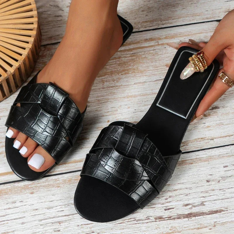 Mules Designer Couleur Unie Femme Été – Slippers Fashion Confortables Zapatos De Mujer