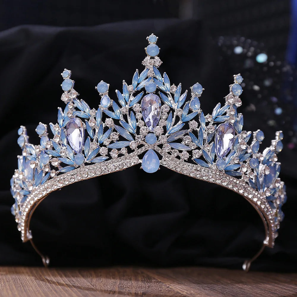 DIEZI Parure Couronne Baroque Mariage Cristal Opale – Tiare Collier Boucles Princesse