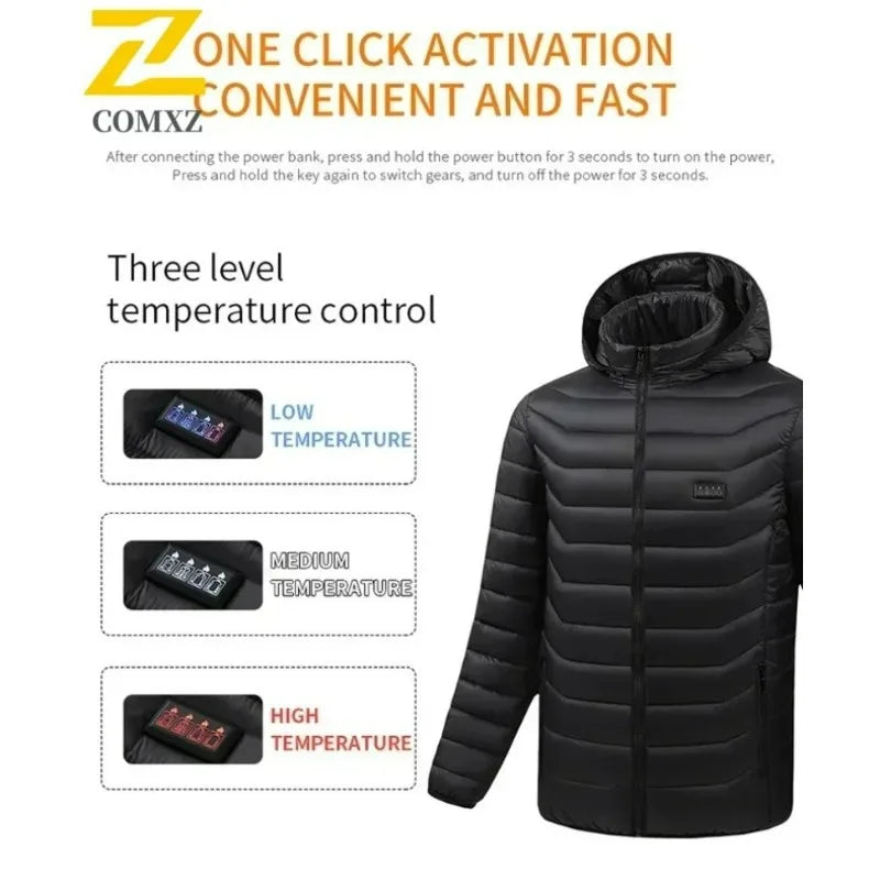 Beheizbare Herrenjacke Winter USB Elektrisch 21 Heizzonen – Selbstbeheizter Mantel Skifahren Schnee Outdoor Steppweste | Herren Premium Tech Mode