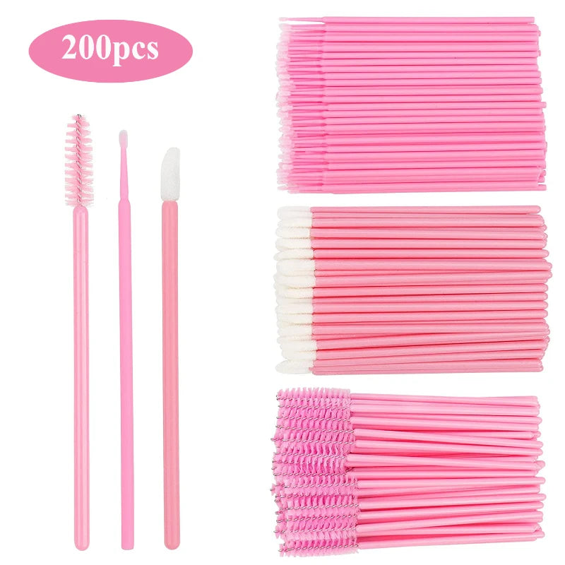Lot 200 Brosses Jetables Maquillage – Mascara Wands, Lèvres & Microbrush | Applicateur Extension Cils & Sourcils