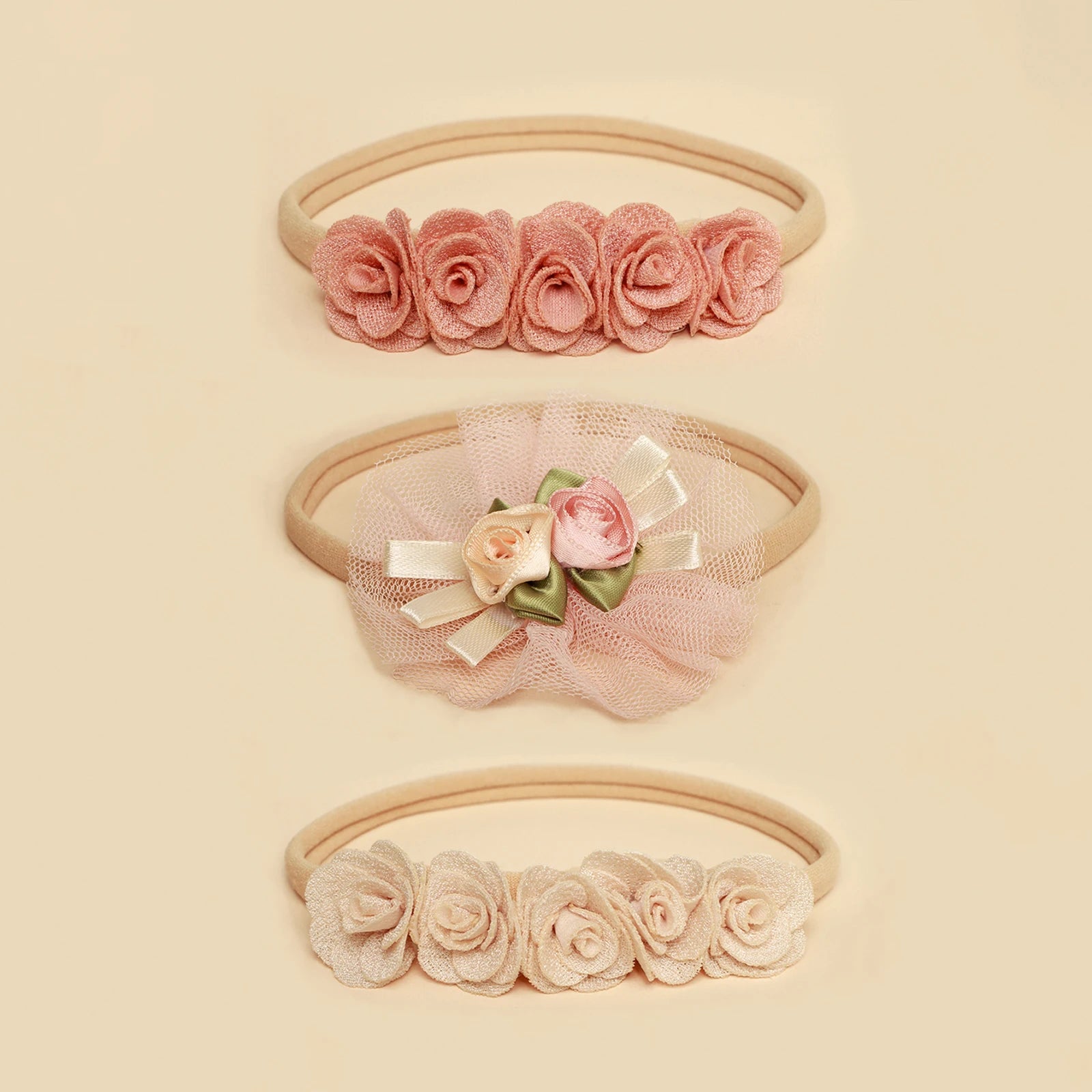 Lot 5 Bandeaux Fleurs Dentelle Rose Bébé Fille – Accessoires Cheveux Nouveau-Né Photo Mignons