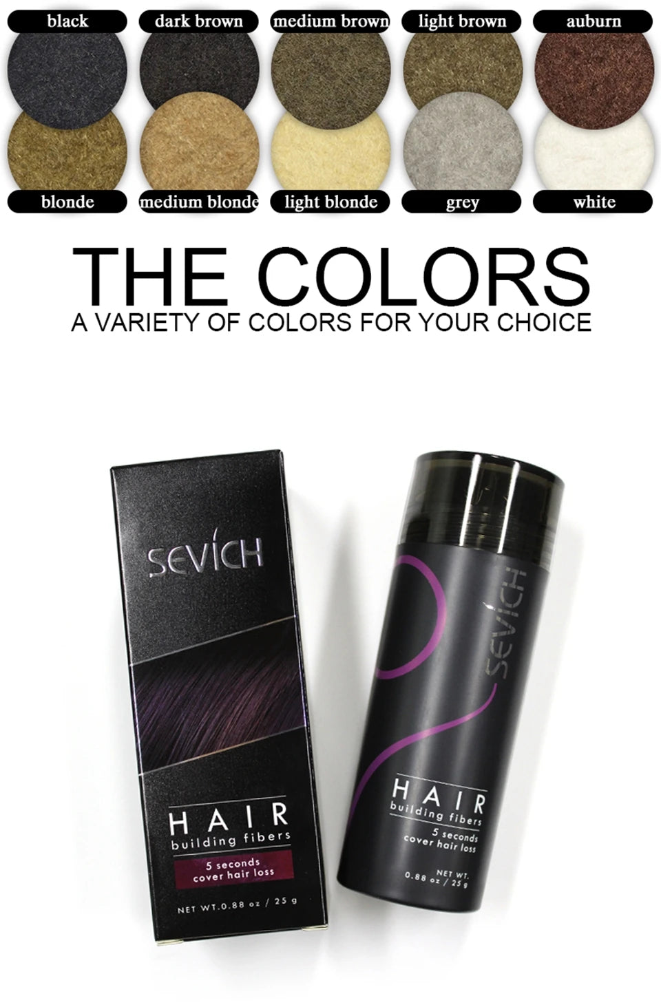 Sevich Fibres Capillaires Kératine 25g – Anti-Chute, Densifiant, Camouflage Calvitie & Zones Clairsemées | Poudre Cheveux