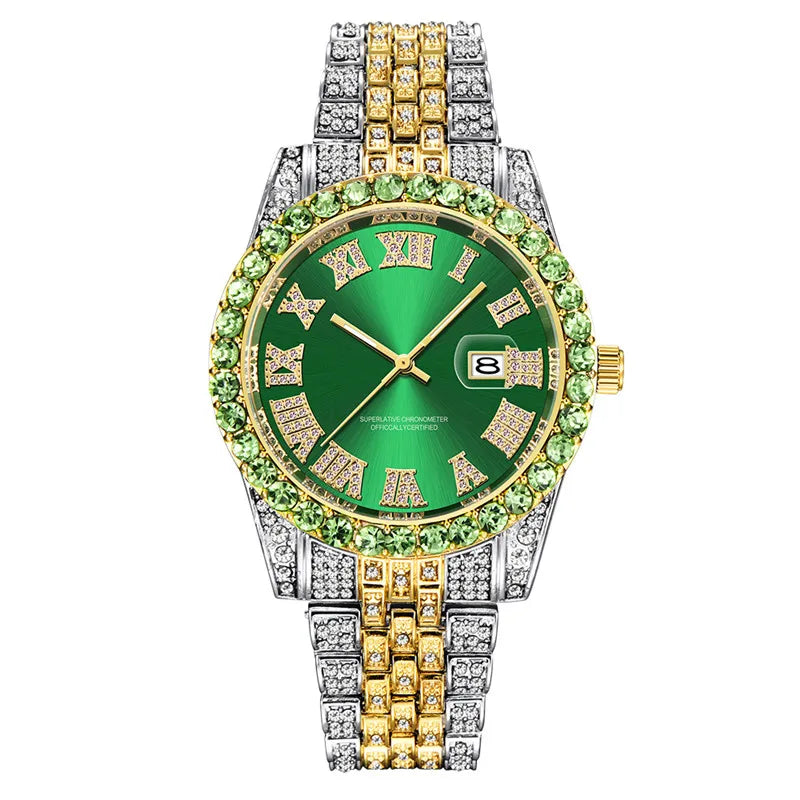 Montre Homme Hip Hop Diamant Fashion Bracelet Alliage Dorée Luxe Date Quartz Tendance Streetwear Bling | Montre Hip Hop Diamant Dorée Premium