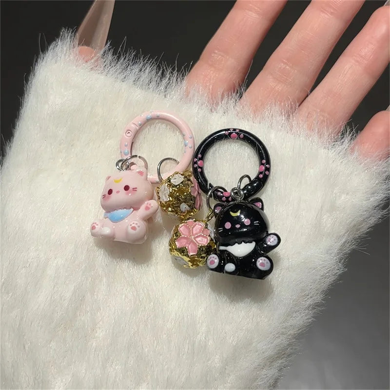 Porte-Clés Chaton Résine Clochette Kawaii – Lot 1 ou 3 pcs | 6 Couleurs au Choix | Pendentif Sac & Cadeau Femme Mignon & Original