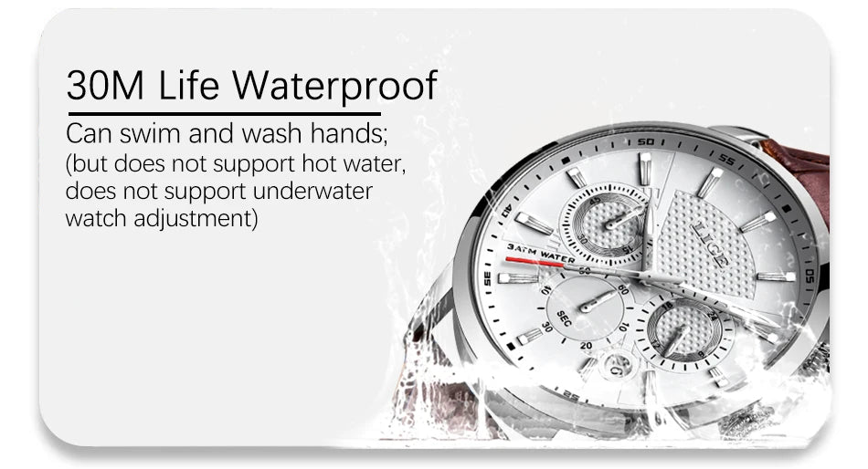 Montre Homme Luxe LIGE Chronographe Quartz Cuir – Business Sport Étanche Date 2025