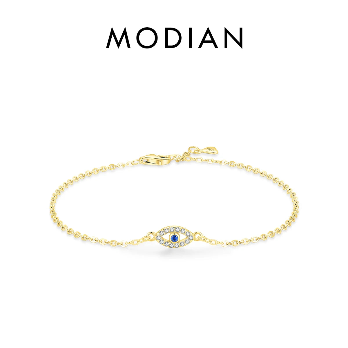 Bracelet Argent 925 Pur MODIAN Luxe – Yeux Turquoise Bleu & Zircon Cubique Cristal Transparent | Bijou Fin Femme Chaîne Maille Élégante & Hypoallergénique