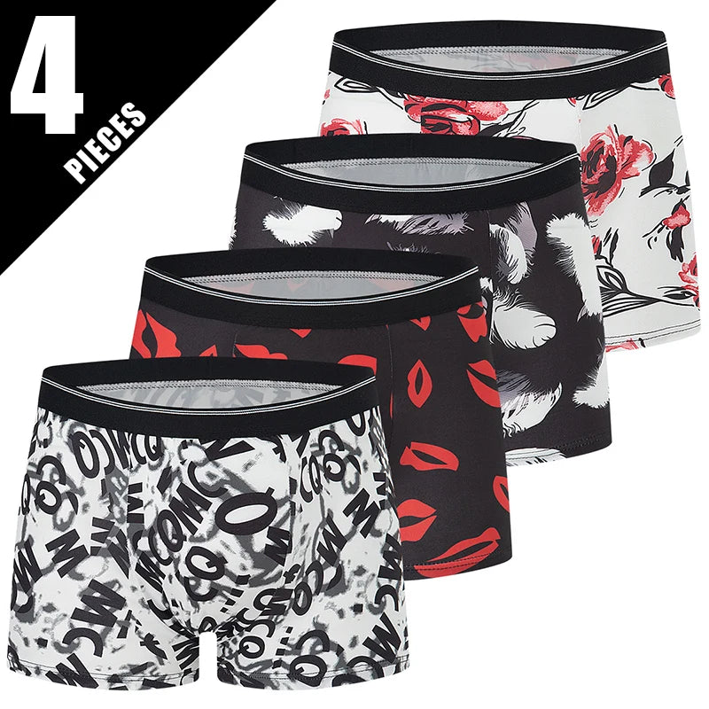 Pack 4 Boxers Homme Imprimés Taille US/EU Confortables Fashion Slip Short de Bain Oversize Sous-Vêtements Premium Multicolore – Pack 4 Boxers Premium Imprimés | Mode Homme Sous-Vêtements Premium