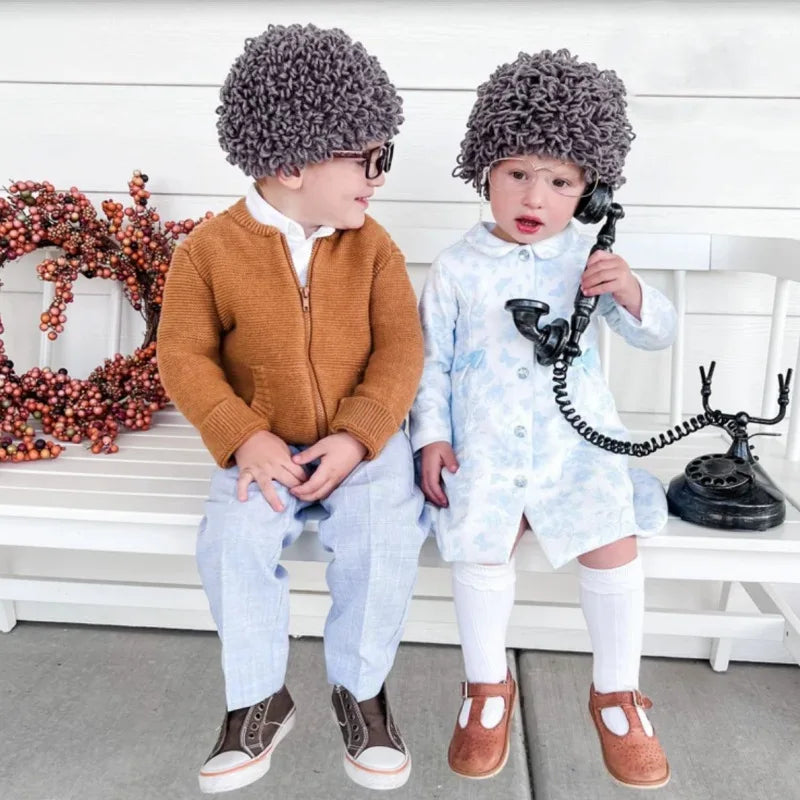 Bonnet Perruque Bouclée Enfant Funny – Chapeau Tricoté Hiver Garçon Fille Accessoire Rigolo