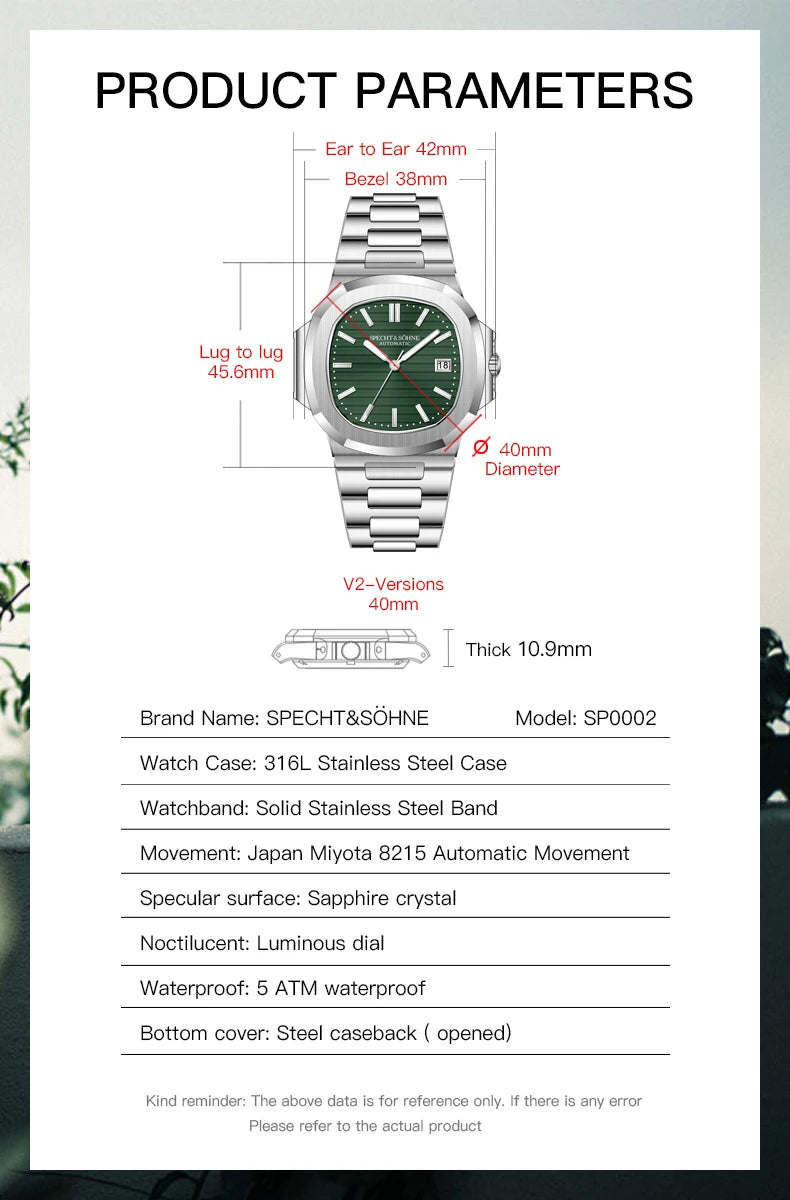 Specht&Sohne Herrenuhr Automatik Mechanik Japan 42mm Luxus Elegant Zeitlos | Specht&Sohne Premium Japan Automatik Mechanik Uhr