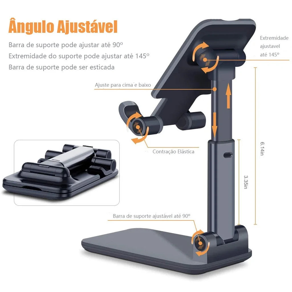 Suporte Dobrável Ajustável Para Celular Tablet Preto Branco Universal Para Mesa Cama Estável Prático