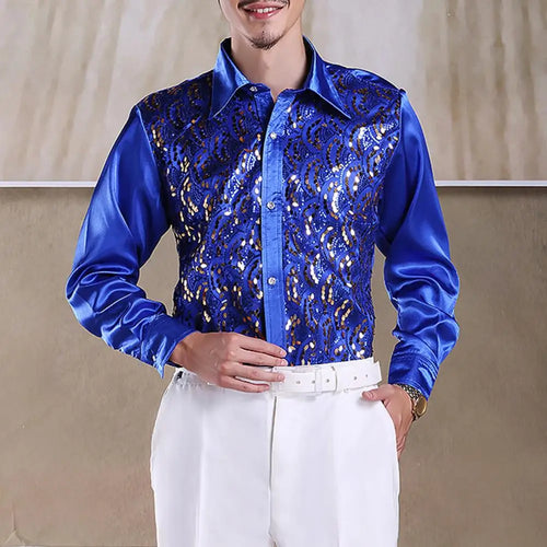 Chemise Homme Luxe Paillettes Scène Mariage Manches Longues Boutonnage Simple – Tenue Formelle Casual Élégante Brillante | Mode Homme Premium