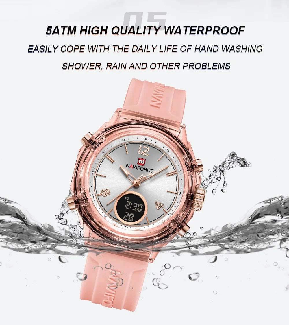 Montre Femme NAVIFORCE Sport Quartz LCD Digital – Étanche 50M Casual Fashion