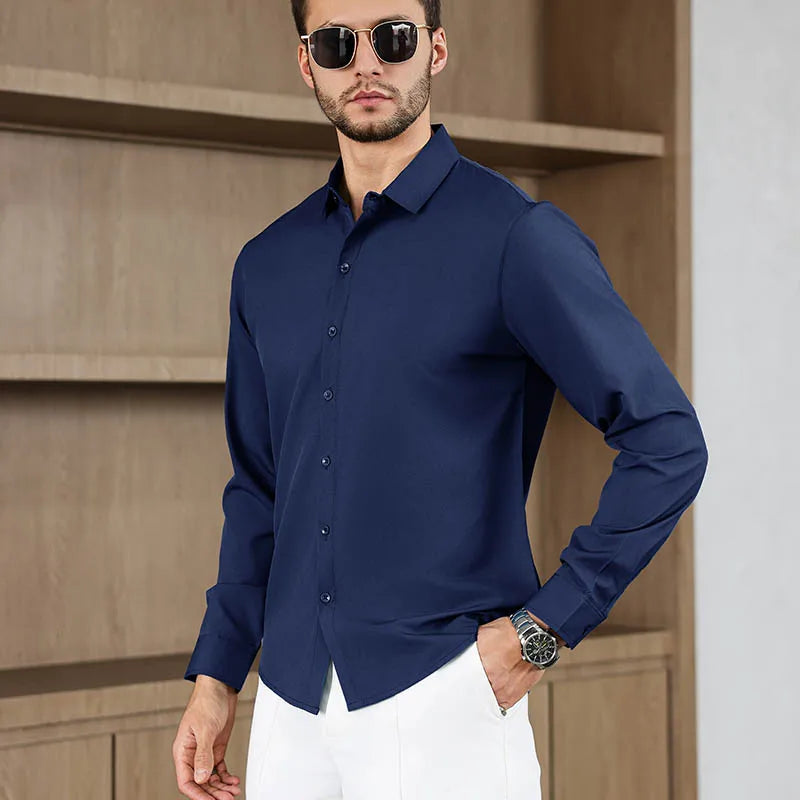 Herren Business Casual Hemd Langarm Einfarbig Bügelleicht – Bequem Ganzjährig Vielseitig | Elegante Herrenmode