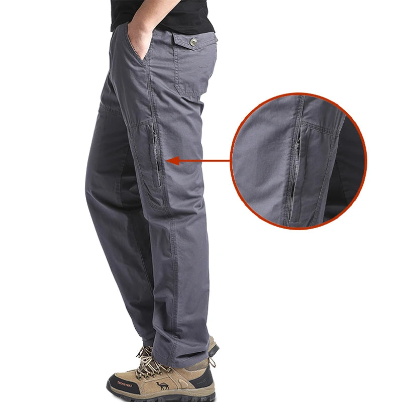 Pantalon Cargo Homme Coton Haute Qualité Multi-Poches Taille Élastique Loose – Casual Outdoor Camping Randonnée Travail Printemps Automne | Mode Homme Tactique