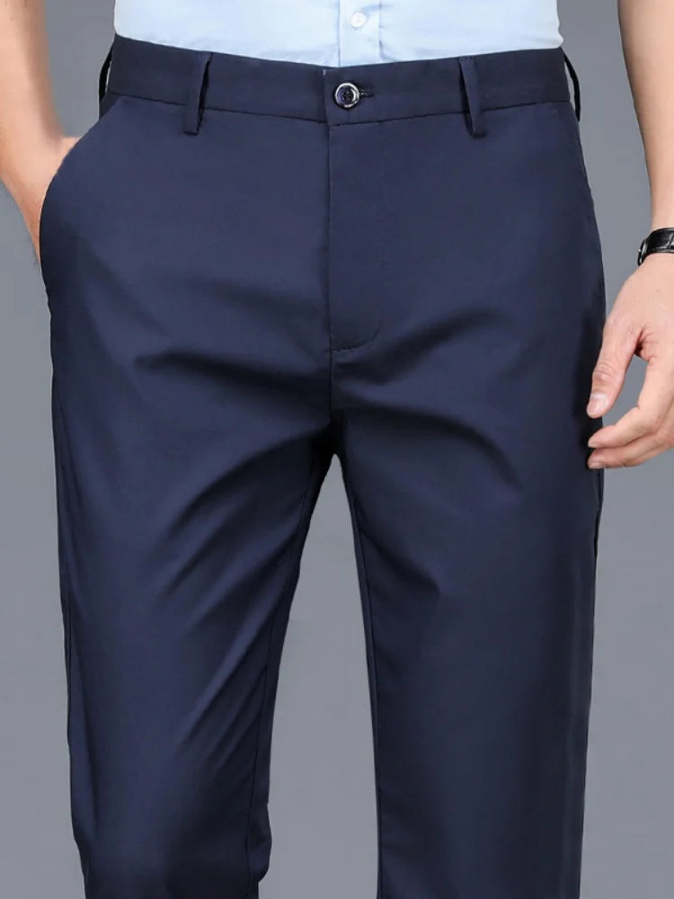 Herren Stretch Slim Hose Einfarbig – Smart Casual Schnelltrocknend Büro Koreanischer Stil Gerade Frühling Herbst | Premium Herrenmode