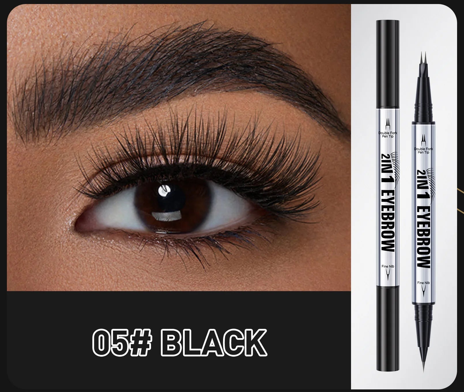 Crayon Sourcils Double Embout Waterproof – Liquide Courbé 2-en-1 Fourchette & Pinceau Précis | Maquillage Sourcils Longue Tenue