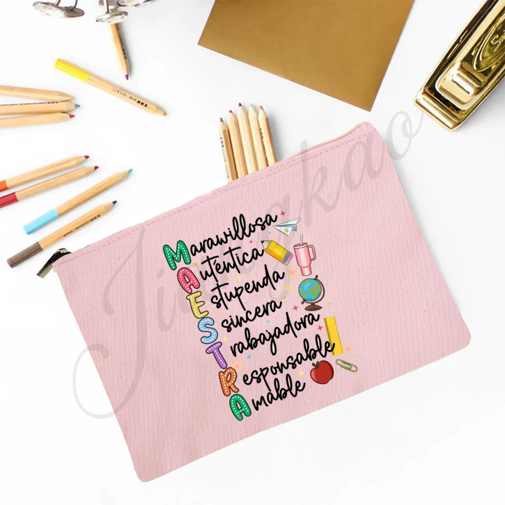 Trousse Maquillage Maestra Imprimé Coeur Espagnol – Organisateur Voyage & Crayon | Cadeau Enseignante
