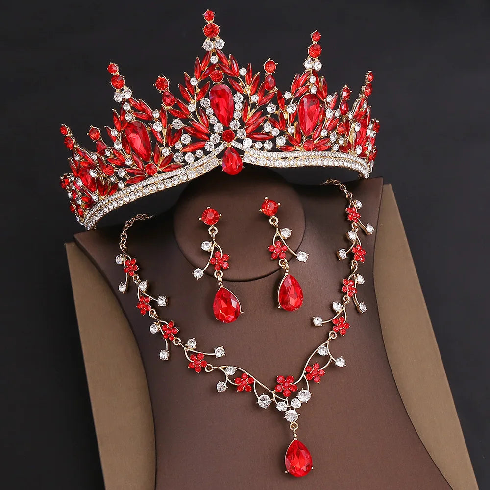 DIEZI Parure Couronne Baroque Mariage Cristal Opale – Tiare Collier Boucles Princesse