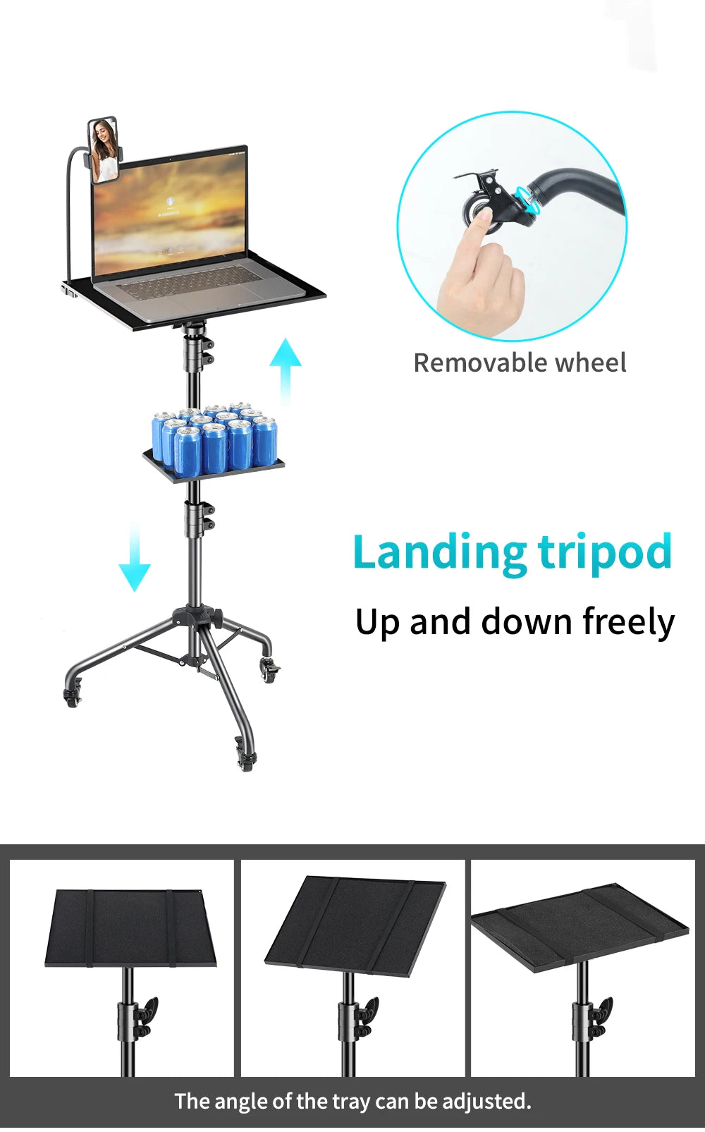 Trépied Projecteur & Laptop SH – Hauteur Réglable 58-160cm | Bureau Debout Extérieur Studio