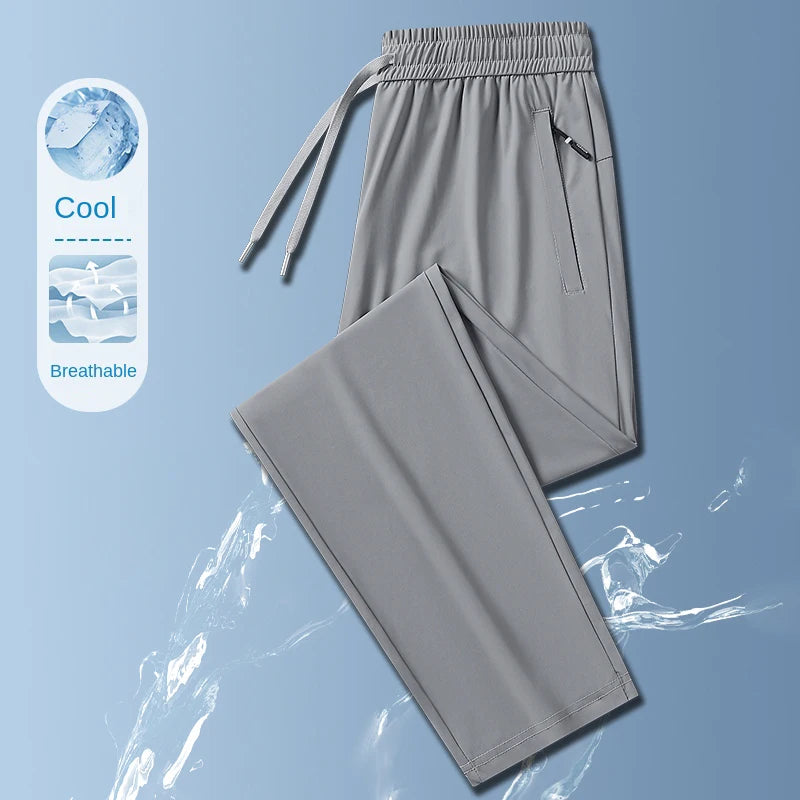 Pantalon Homme Soie de Glace Léger Été – Stretch Respirant Coupe Droite Loose Business Casual & Outdoor | Mode Homme Premium