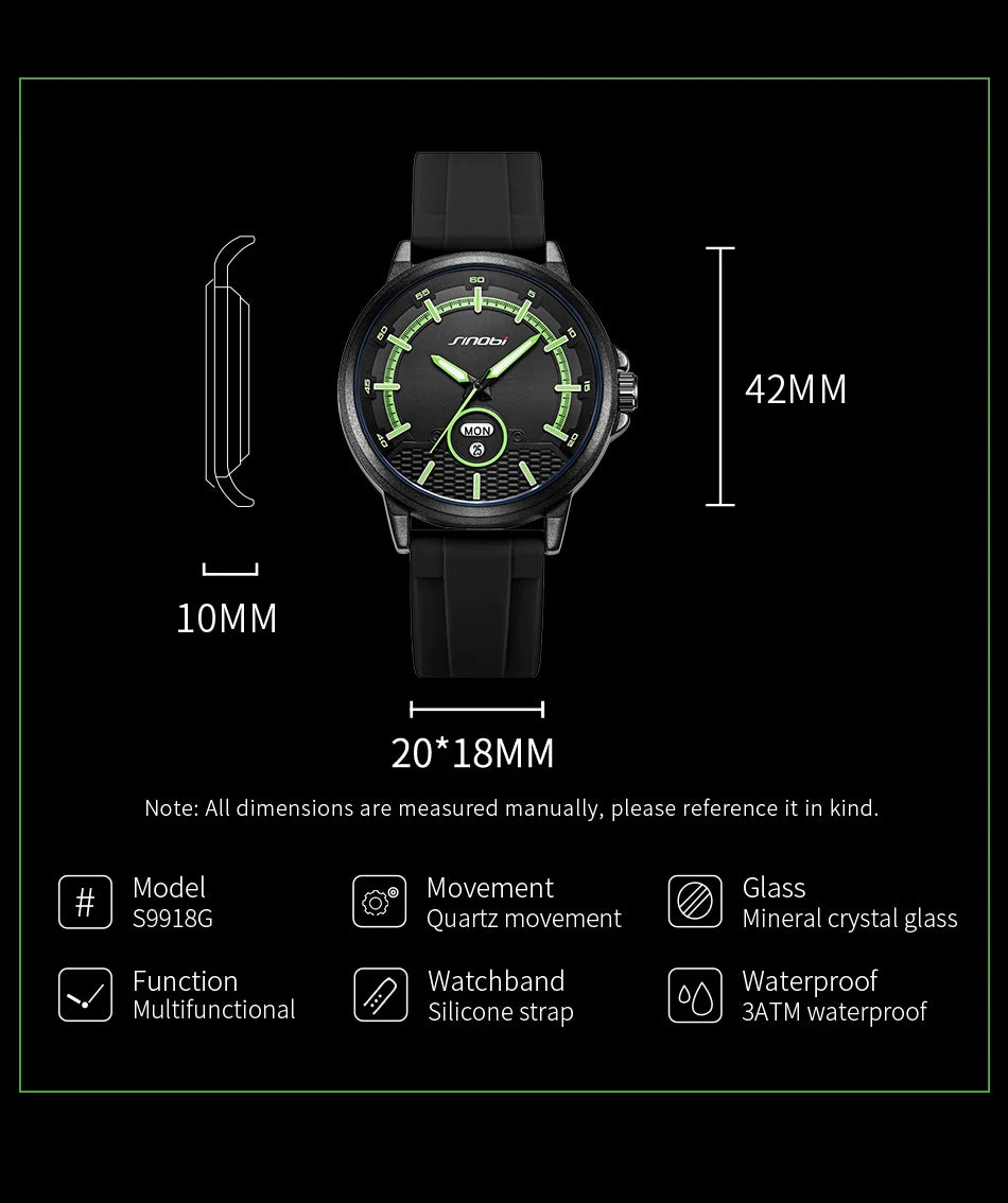 Montre Homme SINOBI Sport Quartz – Calendrier Semaine Fashion Top Brand Cadeau