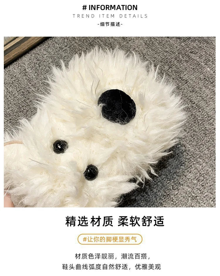 Chaussons Chien Cartoon Plush Hiver Femme – Coton Chaud Non-Slip Intérieur Maison