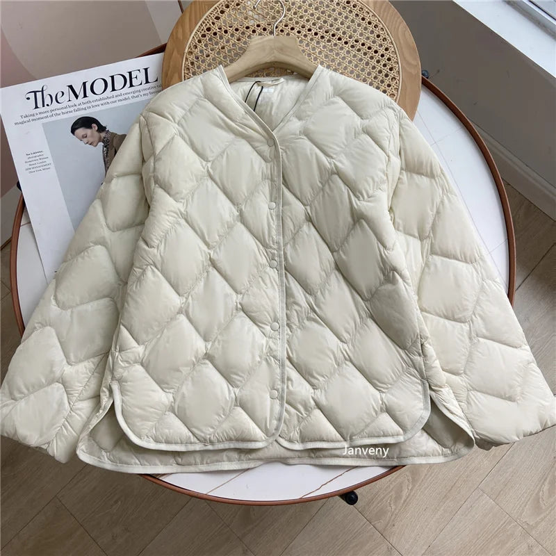 Ultraleichte Kragenlose Daunenjacke 90% Entendaunen Damen - Freizeit-Mantel Herbst Winter | Janveny