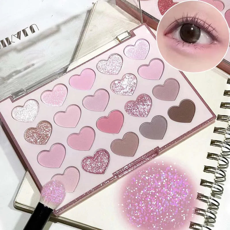 Palette Fard à Paupières 20 Couleurs Forme Cœur Sweet Pink – Perle Glitter Violet & Rose | Blush Illuminateur Coréen