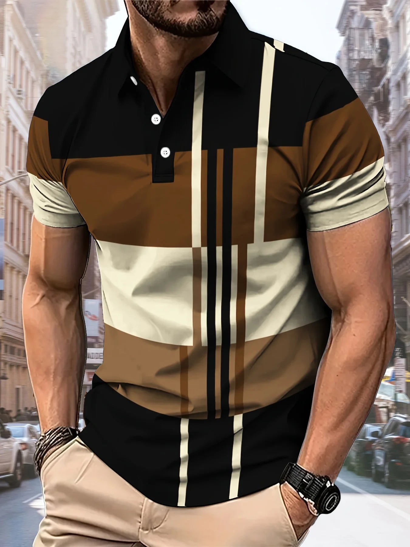 Polo Homme 3D Rayé Casual Respirant 2025 – Fashion Confortable Été Imprimé