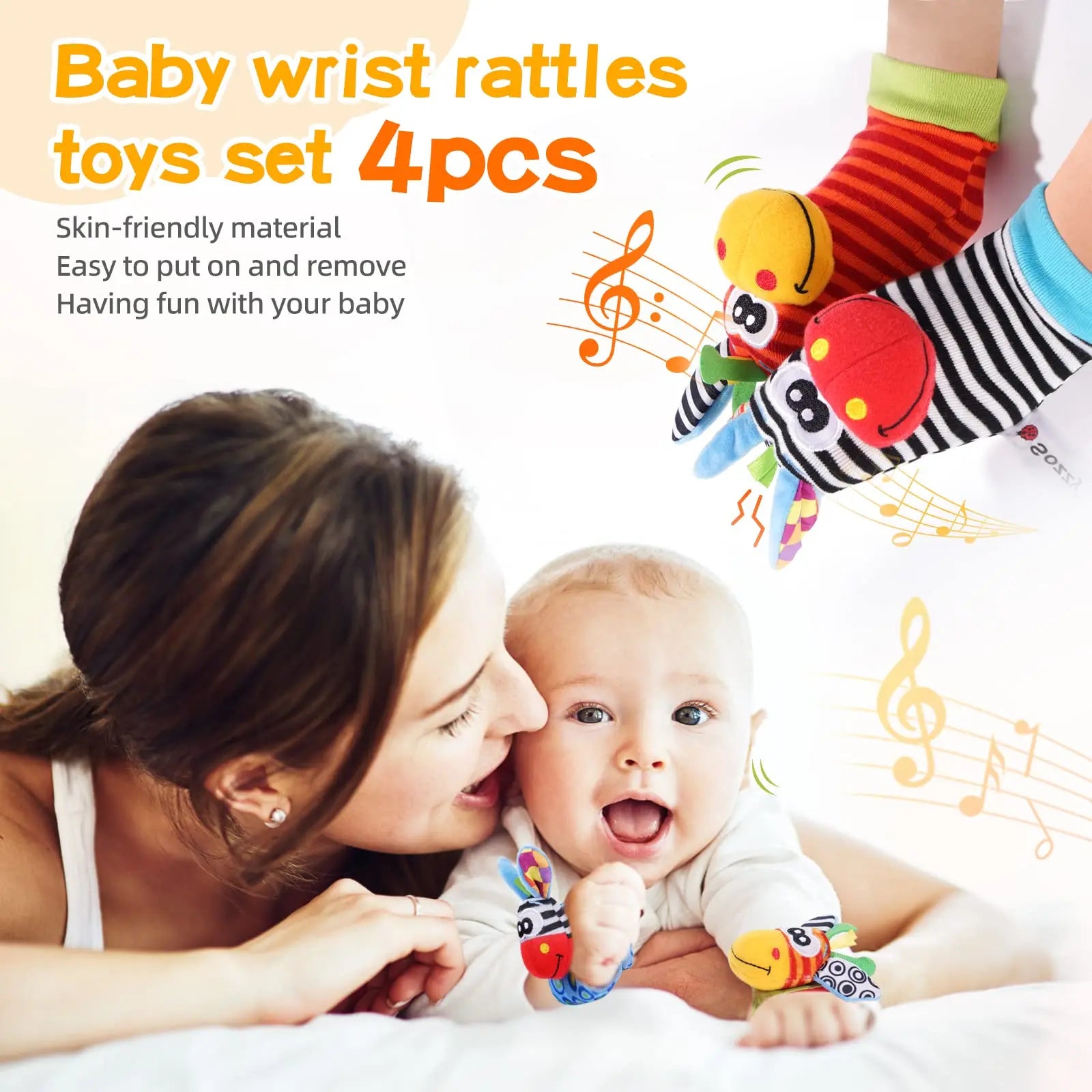 Set Hochet Poignet + Chaussettes Découverte Pieds Bébé – Jouets Éveil Nouveau-Né 0-12 Mois Cadeau Naissance