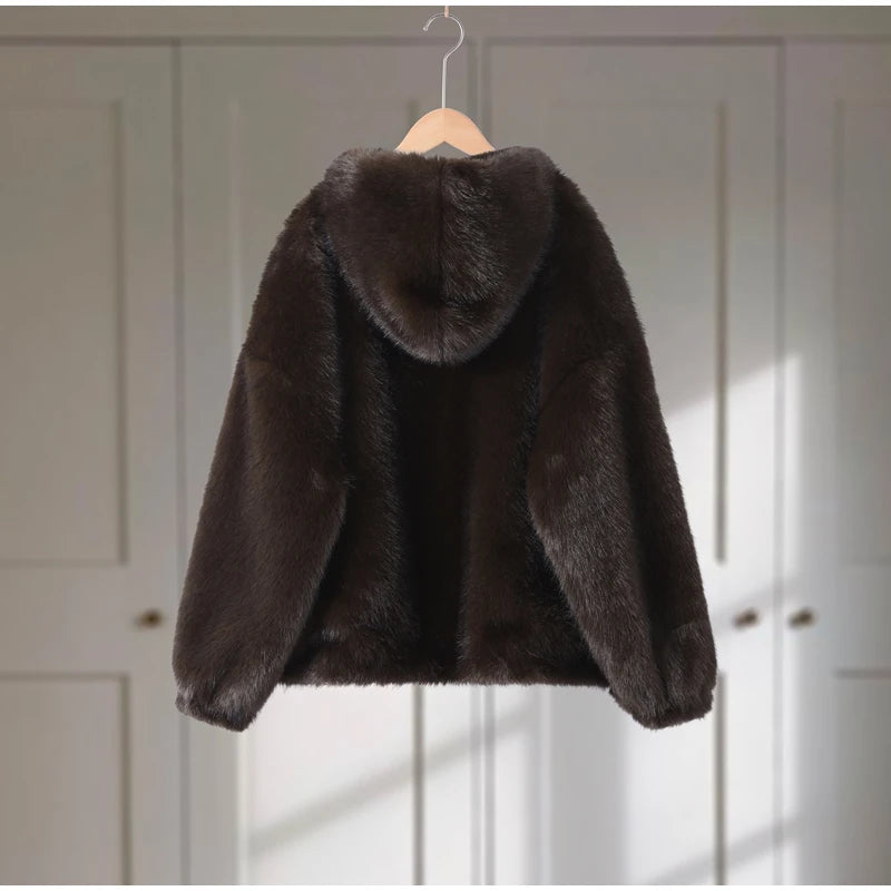 Manteau Fourrure Synthétique à Capuche Femme – Pull Oversize Chaud Marron | Mode Streetwear Automne Hiver