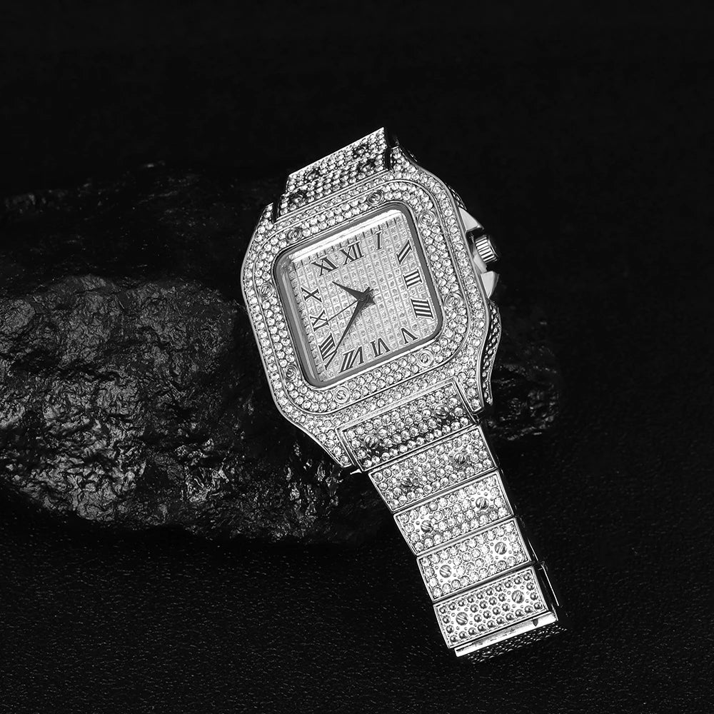 Montre Unisexe Moissanite Iced Out Hip Hop – Diamant Acier Inoxydable Étincelante Luxe